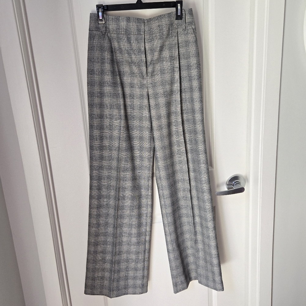 Emerson Rose Gray Glen Plaid Wide Leg Pleat-Front Trousers Sz 8